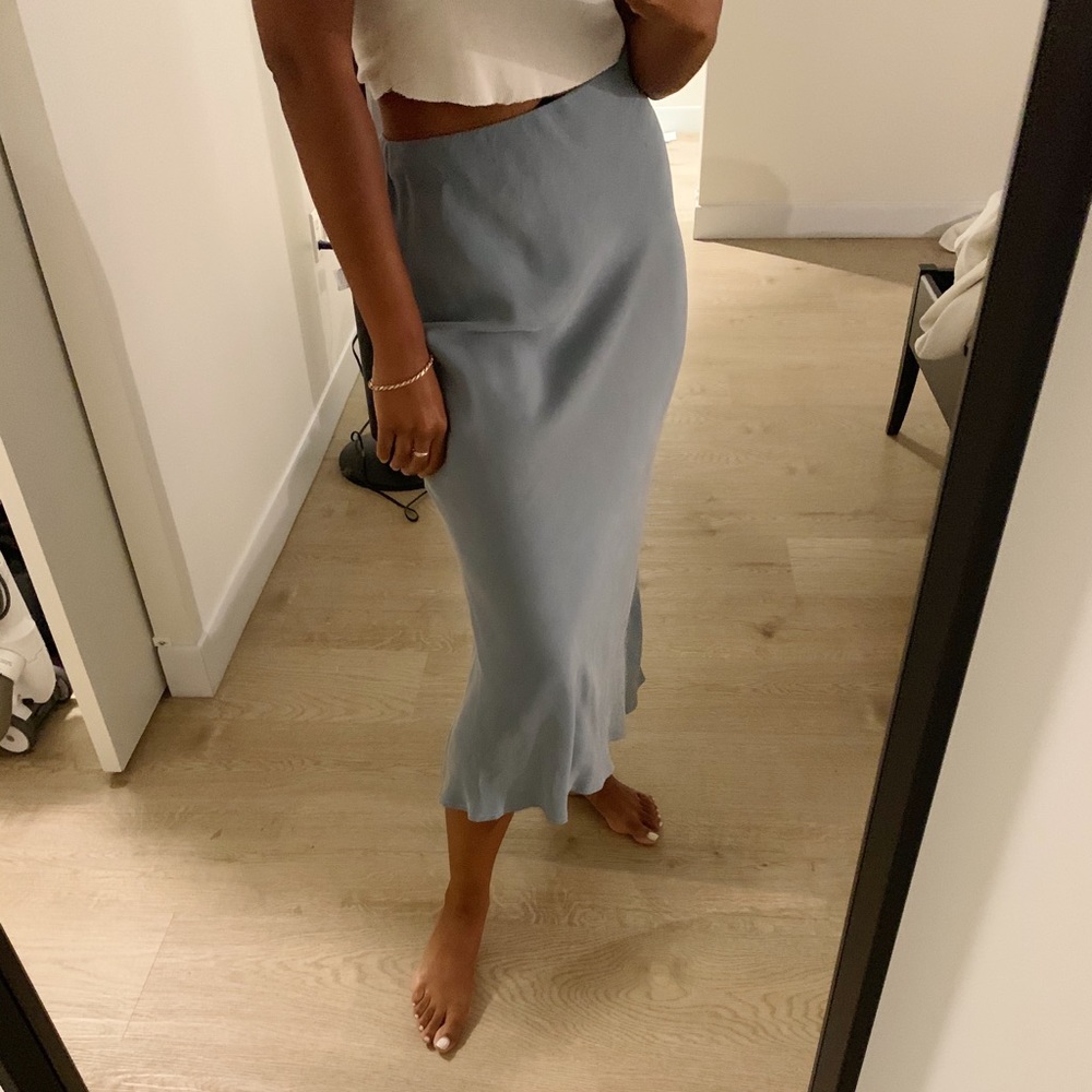 Stateside Ice Blue Midi Bias Cut Skirt
